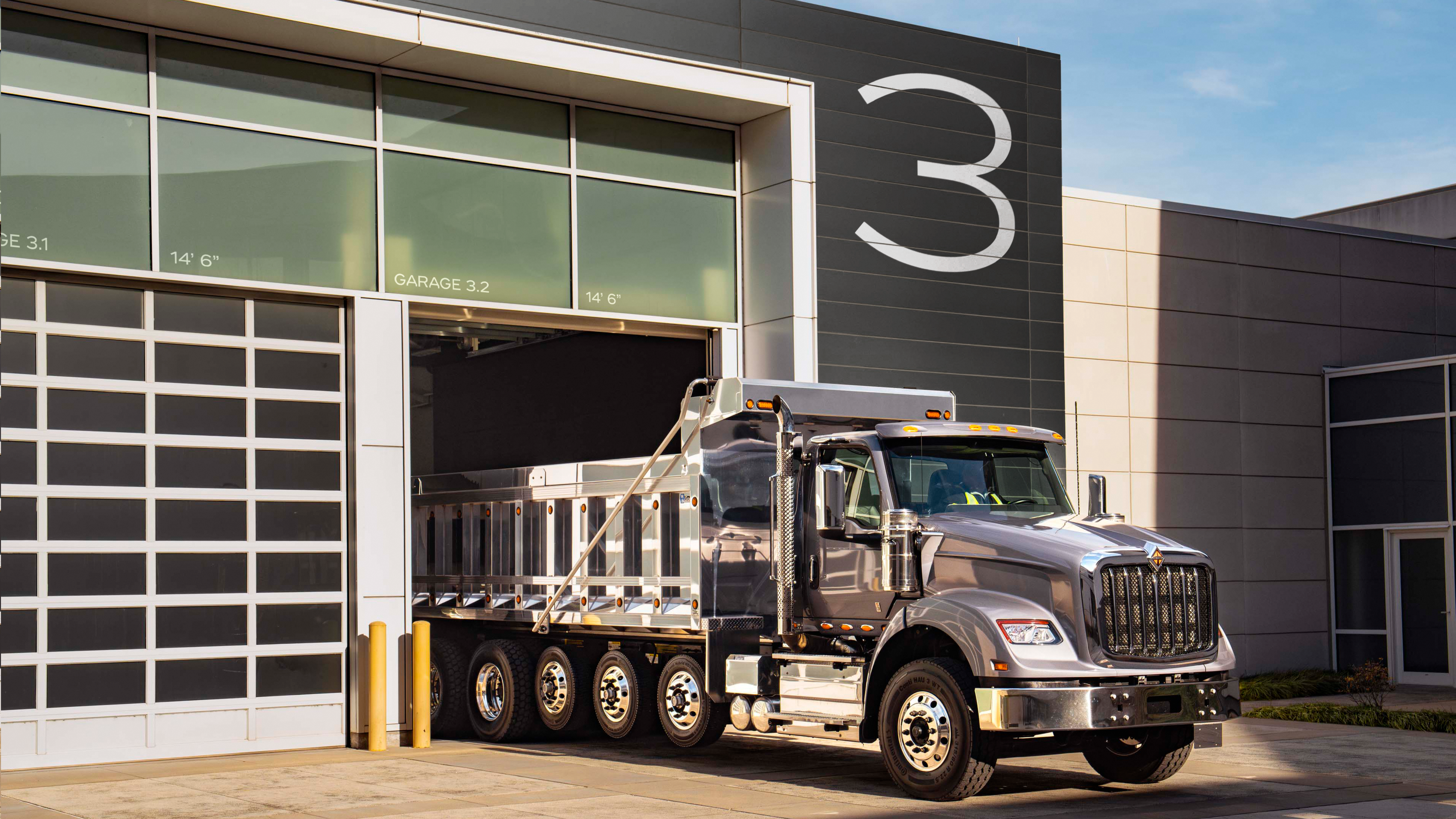 Truck in front of garage