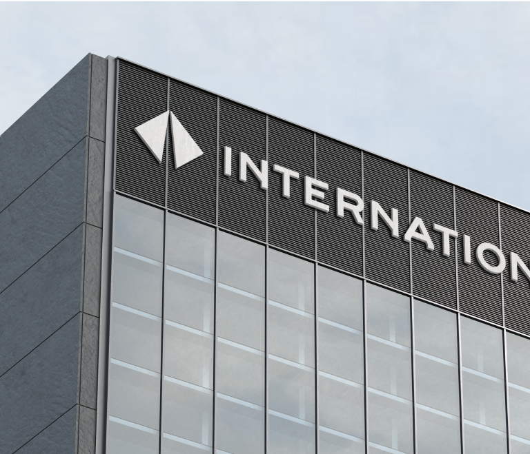 International logotype lockup on a building