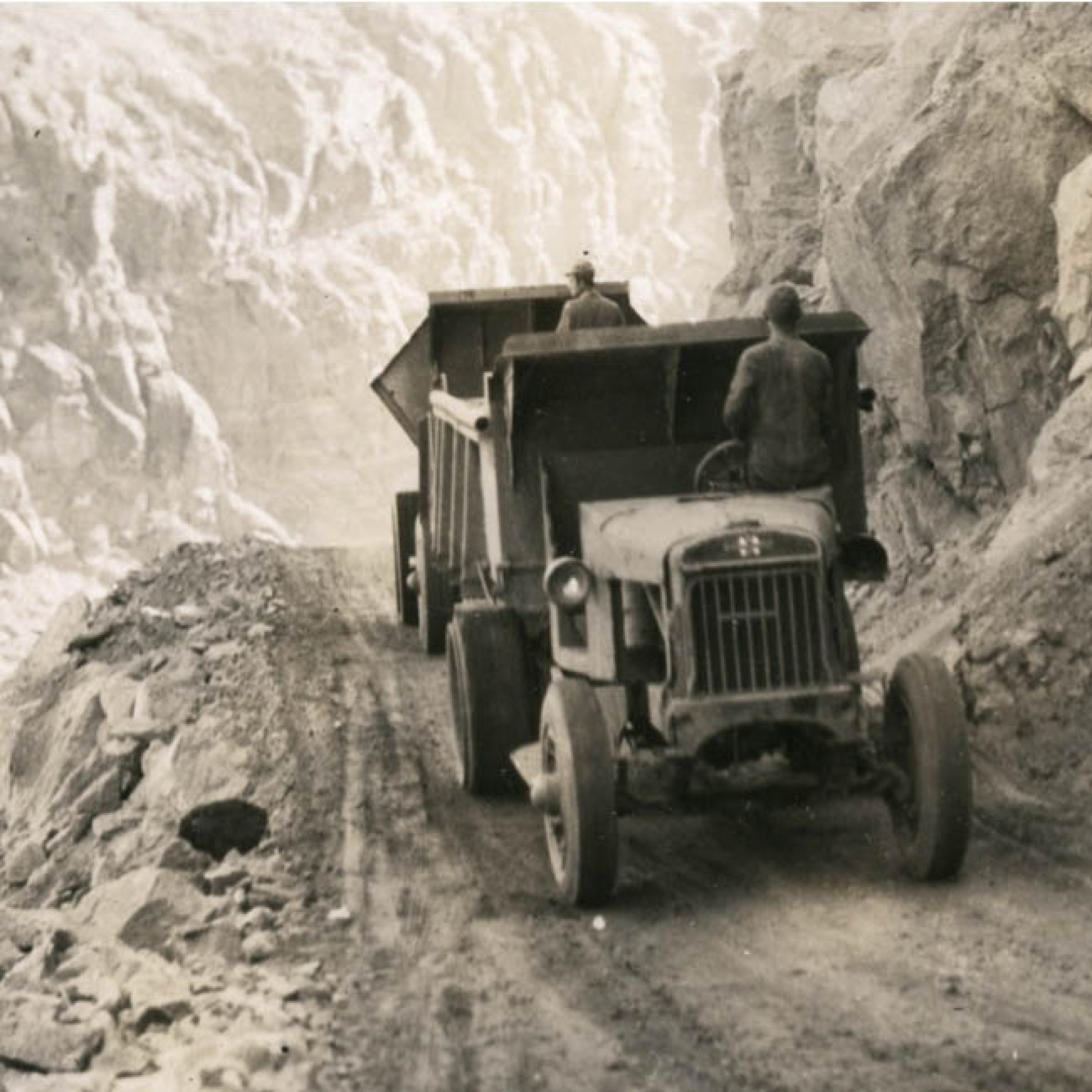 Image: An International Harvester truck hard at work in the Hoover Dam c. 1932.