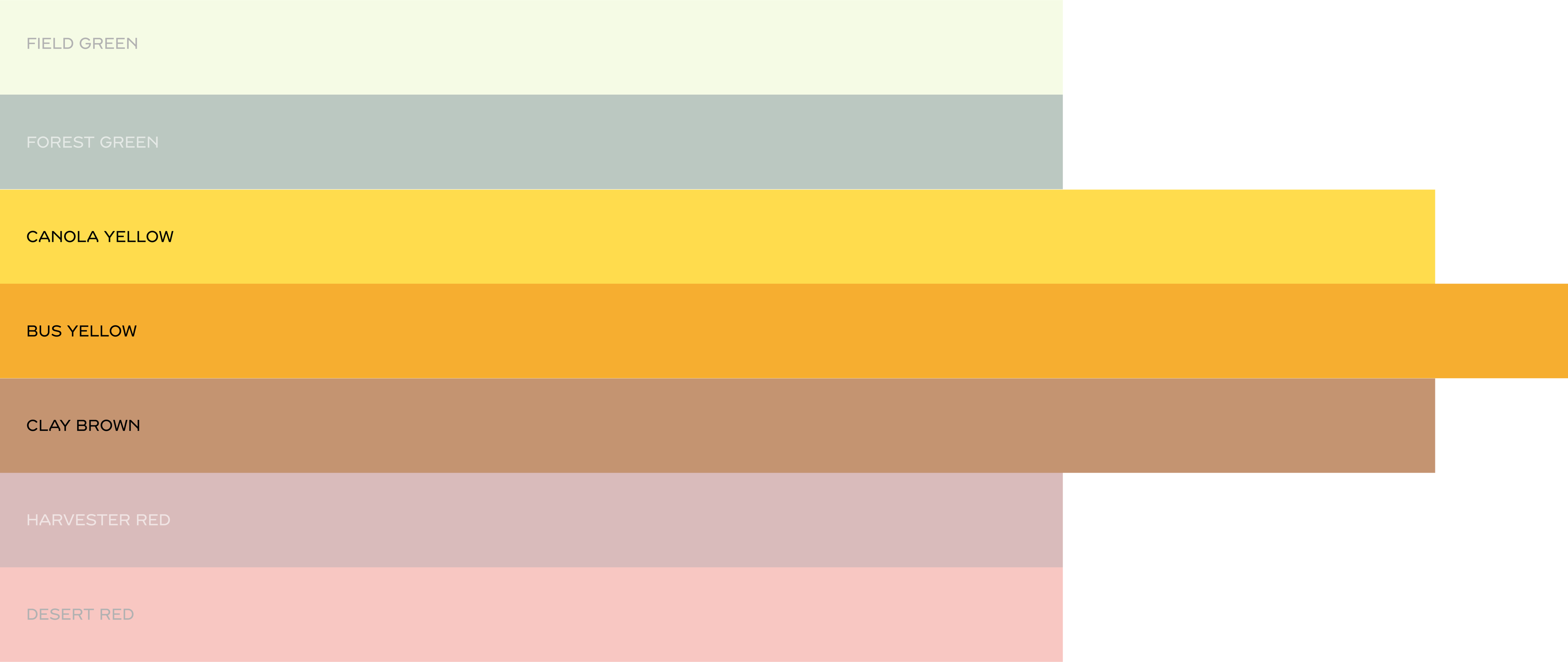 Example that Bus Yellow can be paired with either Canola Yellow or Clay Brown or used as a trio with all three colors combined.