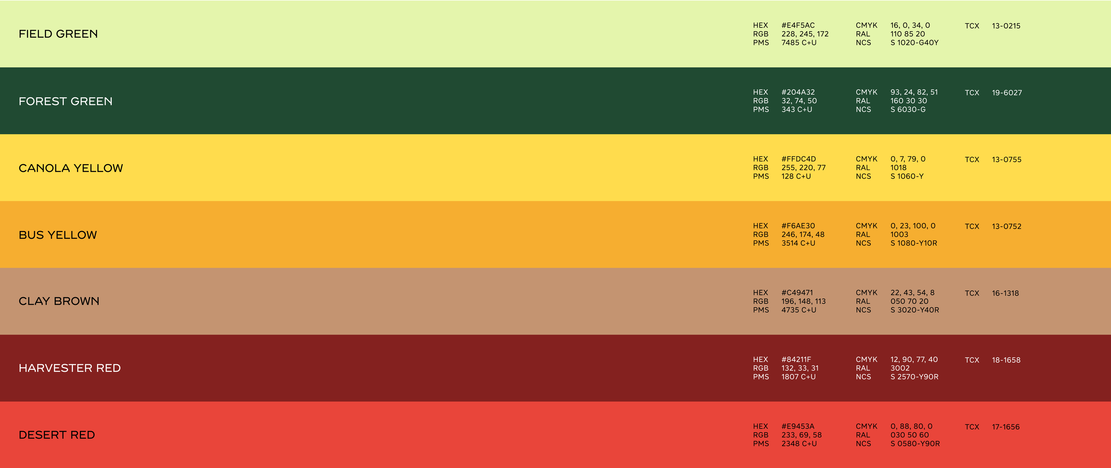 International supporting color palette with names and descriptors / details