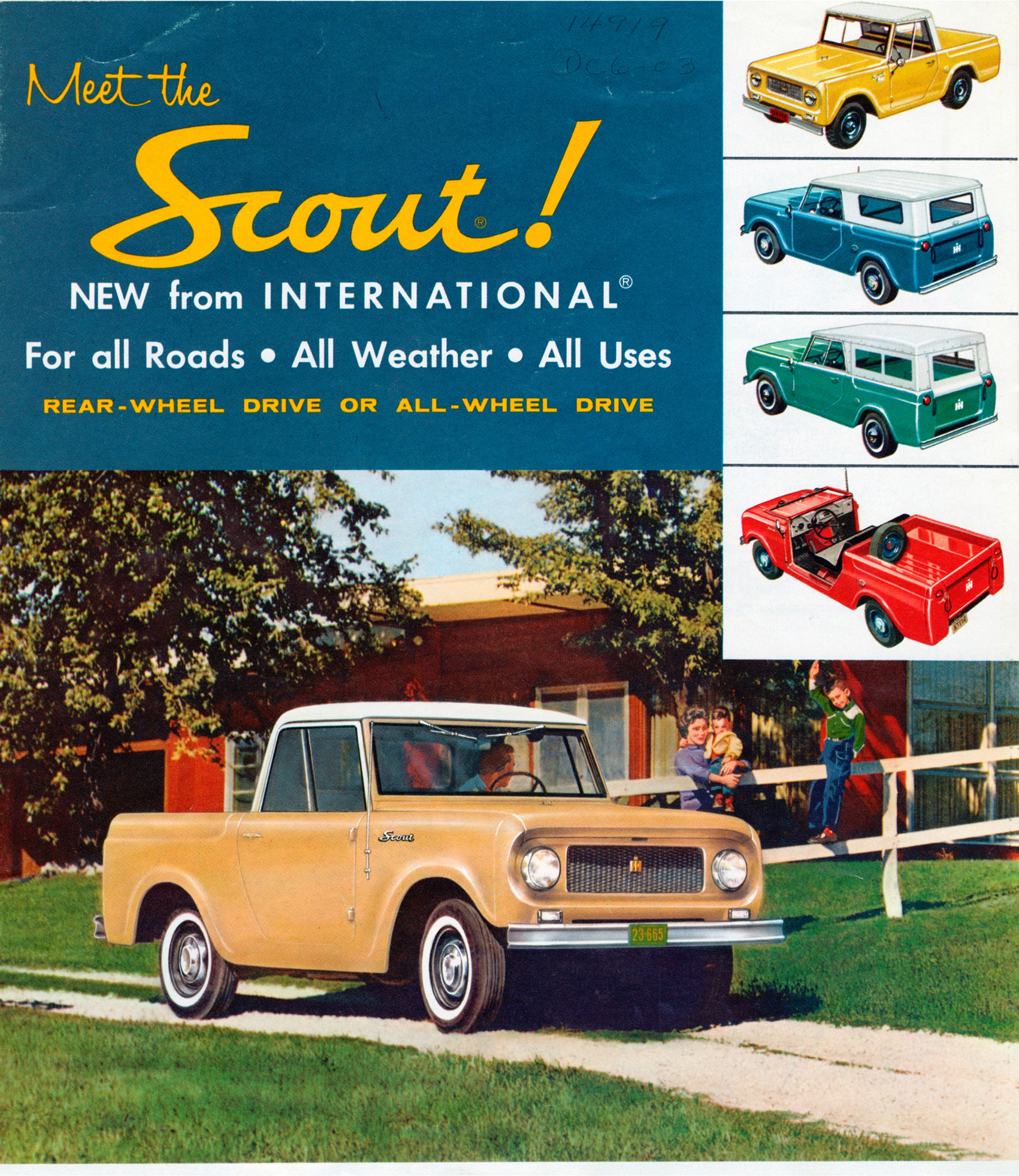 Image: Front cover of an advertising brochure for the new International Scout.