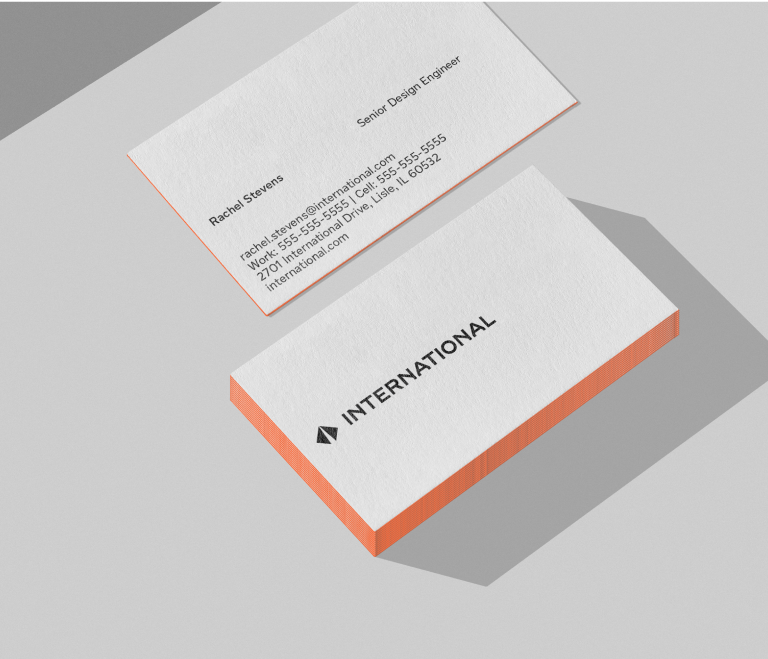 Example of using the orange accent for International business cards